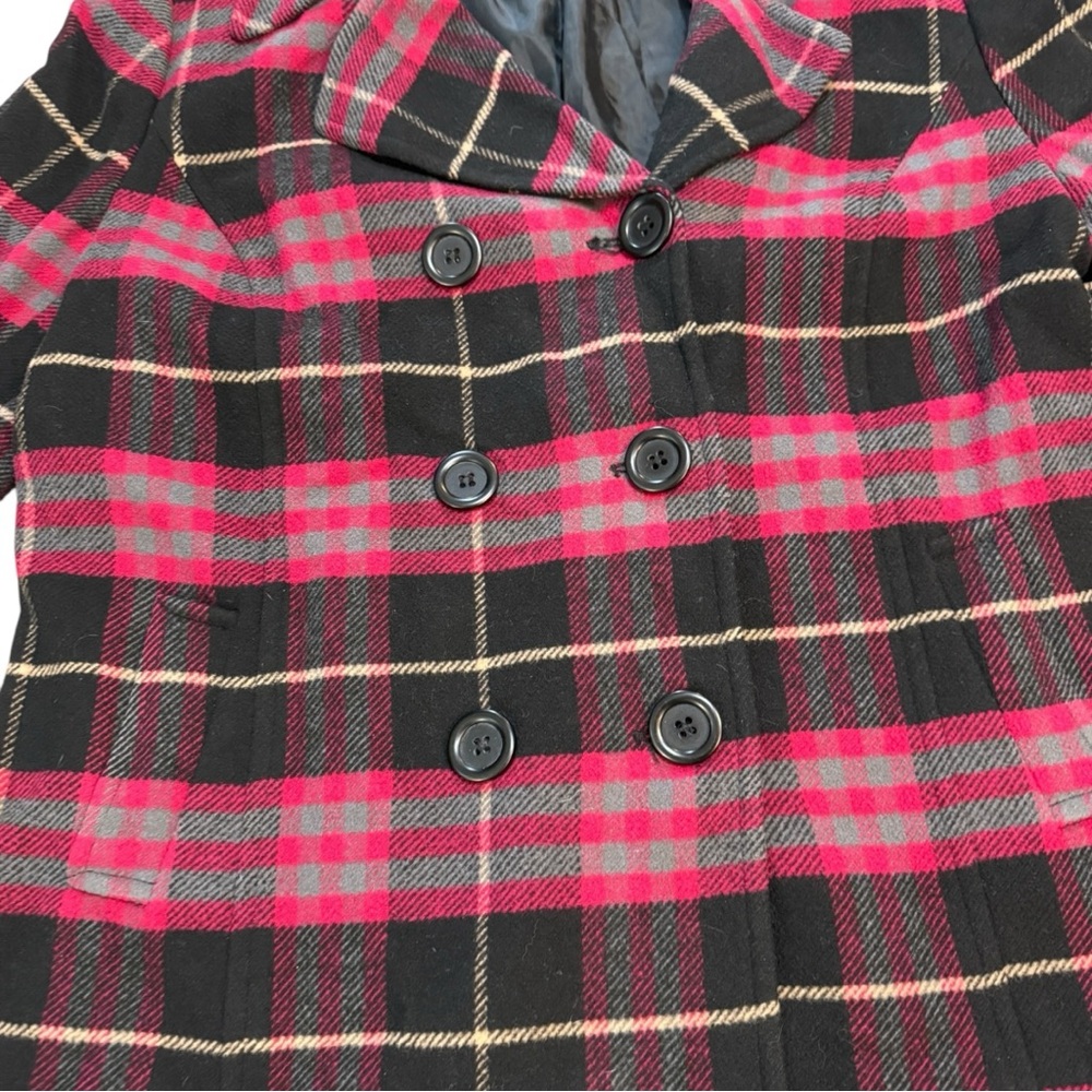Chadwicks 90s Red & Black Plaid Checkered Wool Rayon Blend Coat - Picture 2 of 8